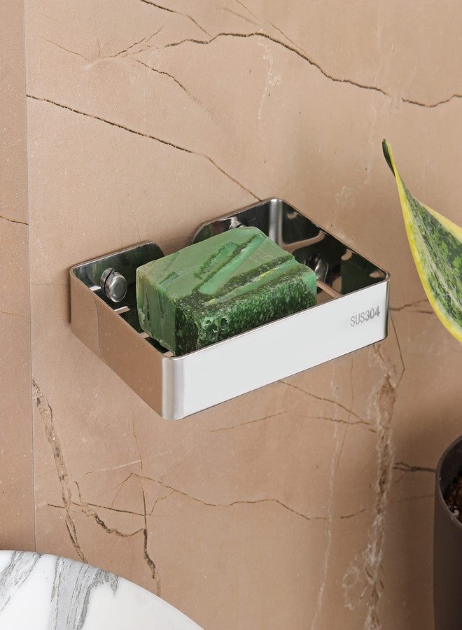 FORTUNE Wall Mounted Stainless Steel Bathroom Soap Stand, Soap Holder, Soap Dish, Sabun Case Container Bathroom Accessories for Homes, Hotels-Chrome Finish Rectangle (Pack of 1) - Image 1